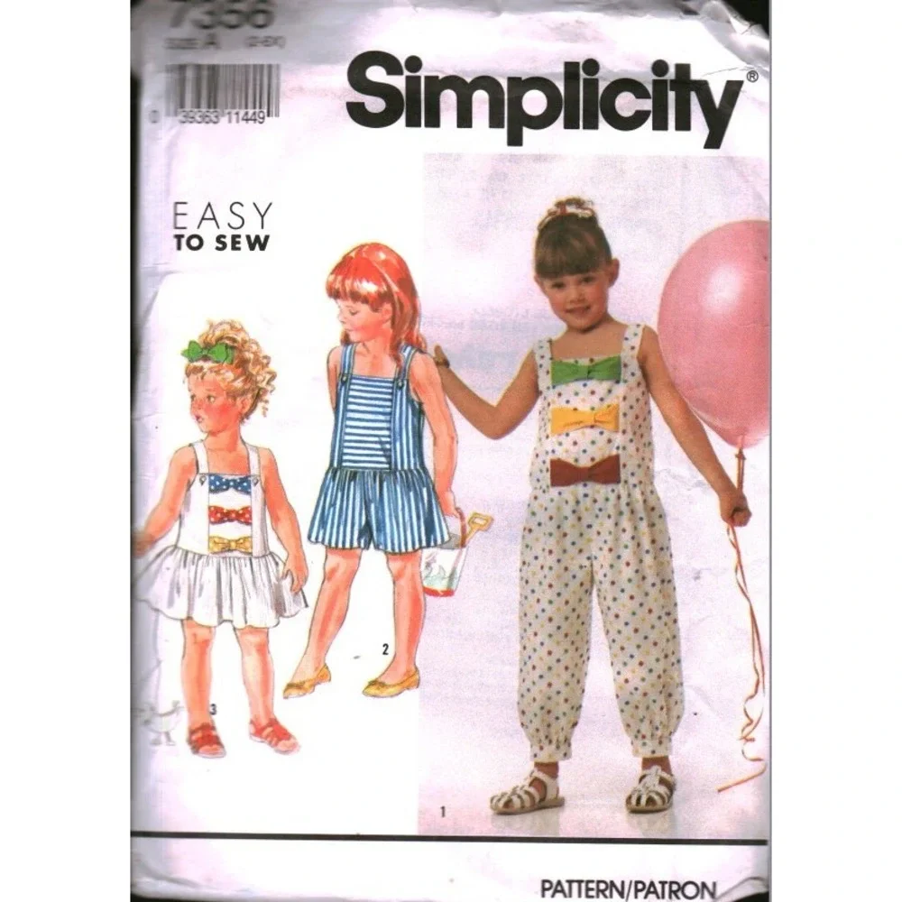 Simplicity 7356 Child Jumpsuit Romper Sundress Pattern Size A 2-6X Vintage 1991
